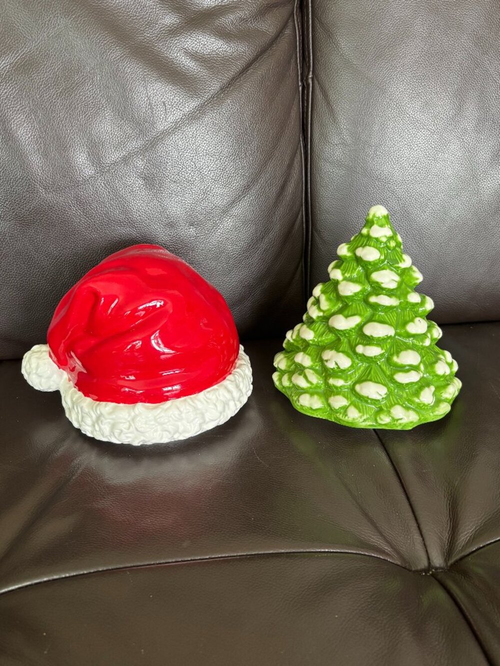 HomeWorx Ceramic Christmas Tree & Santa Hat Candle Topper Set